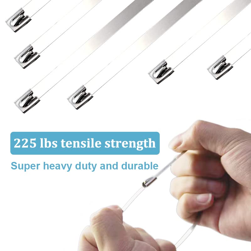 HS Metal Zip Ties Stainless Steel Cable Tie 11.8 Inch (100 Pack) Extra Heavy Duty Self-Locking Strap Ties 225 Lbs Perfect for Exhaust,Fence Outdoor,Automotive - Image 5